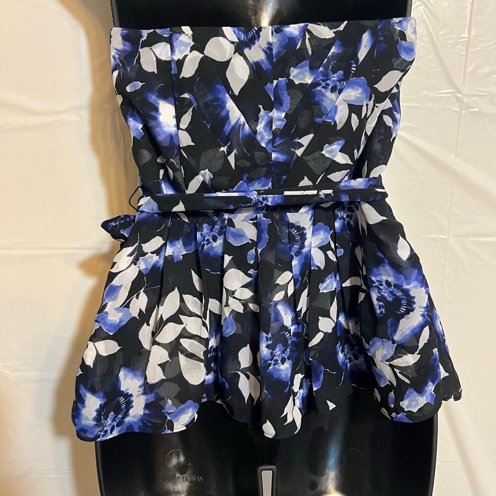 White House Black Market Strapless Floral Top Size 0 Structured Bustier - Picture 7 of 11